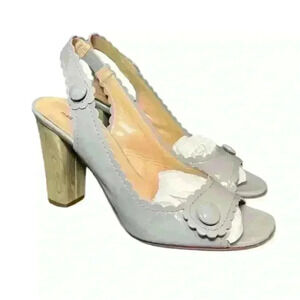 Nanette Lepore Scalloped Open Toe Gray Patent Leather Pump Women’s Size 6.5